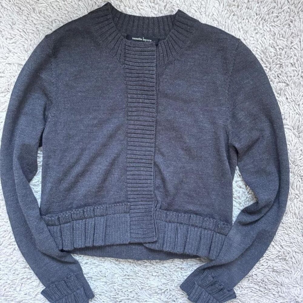 Vintage 2000s Nanette Lepore Merino Wool Cardigan Gray Y2K Preppy Sweater